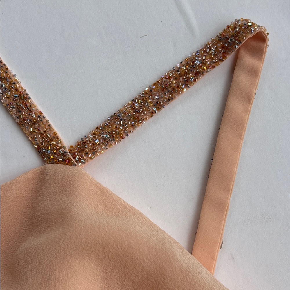 Y2K Vintage Daymor Couture Silk Halter Party Formal Beaded 8 Peach Pink Tiered M - Picture 15 of 17